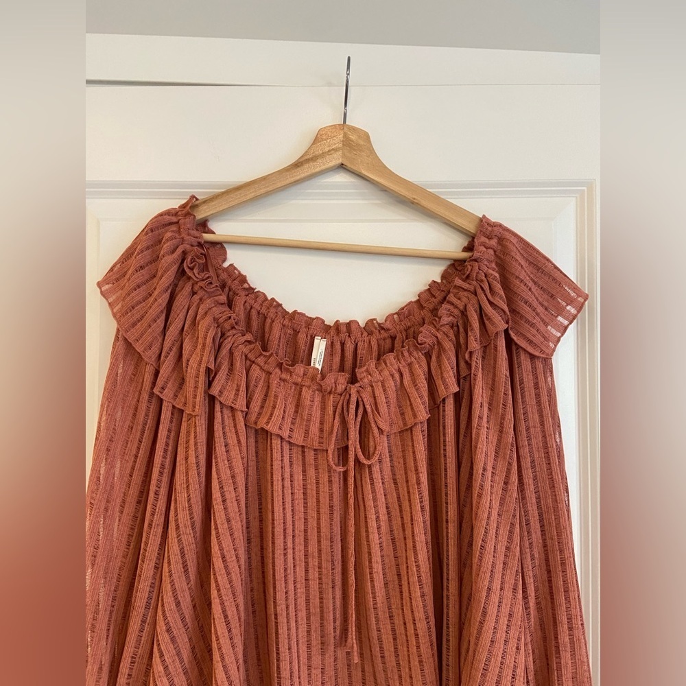 #5 Anthropologie long sleeve sheer striped crop blouse in size large - Picture 4 of 7